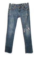 Miss Me Jeans Women's 28 Distressed Whiskered Embellished Straight Leg