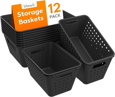 Lifewit Plastic Storage Basket, 12 Pack Stackable Bins for Black 