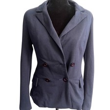 Navy Blue Fitted Double Breasted Blazer Women  s S Stretch Office Siren Preppy