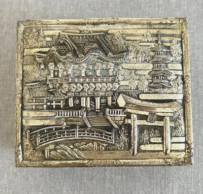 VINTAGE Japanese Antimony Box Nikko Pagoda Wood Lined Stamped Foreign 12x10x5 cm - Image 1 of 4
