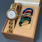 [Exc+5] Gucci Change Bezel Gold 6 Colors White Dial Women Watch Working
