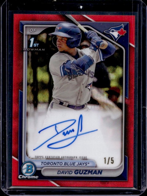 2024 Bowman David Guzman Chrome Auto Refractor Red Wave 1st #/5 Blue Jays