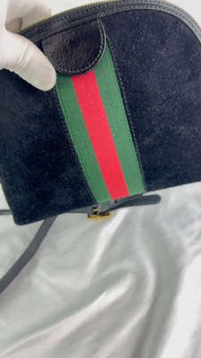 GUCCI 499621 Ophidia GG Small Black Suede Crossbody Shoulder Bag