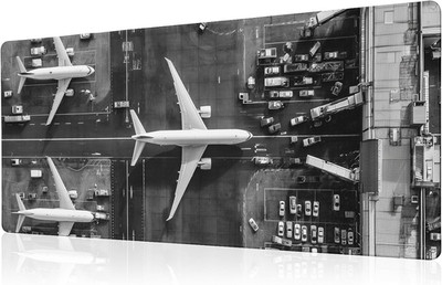 Gaming Mouse Pad Large Rubber Desk Mat with Airport Aircraft Design 31.5x11.8