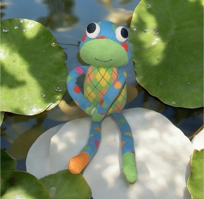 SCM Designs 2011 Knit Sock Frog Blue & Green with Polka Dots Plush 19 inches
