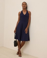 Pact Women's Large Fit  Flare Gathered Halter Dress Eclipse Purple