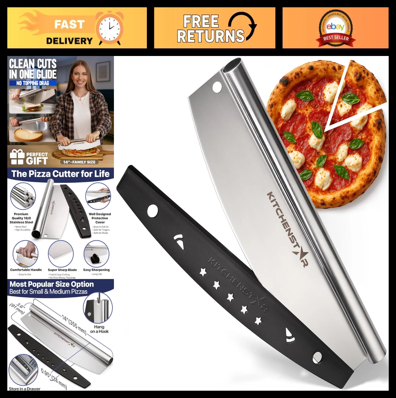 14-Inch Pizza Cutter Rocker Blade - Sharp Stainless Steel Slicer, Dishwasher Saf
Opens in a new wind