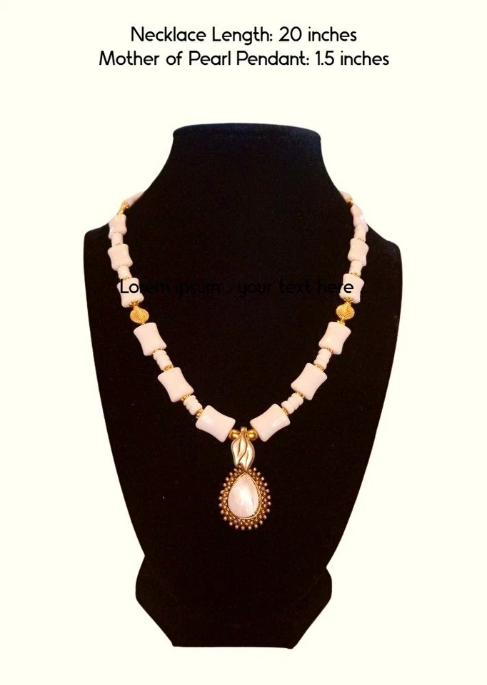 Collar de cuentas de porcelana vintage blanco - Conjunto de collar de madreperla para mujer Foto 2 de 4