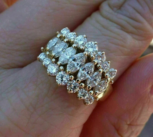 2.50 Marquise Simulated Diamond 14k Yellow Gold Plated Cluster Wedding Band Ring