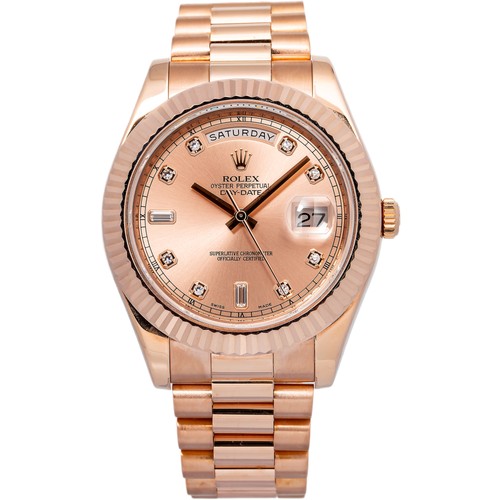 Rolex Day-Date 218235 18k RG President Factory Diamond Pink Di...
