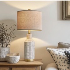 25" Table Lamps Set of 2 - Modern - White Washed Ceramic Nightstand Lamps 0093