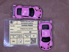 HOT WHEELS PORSCHE PINK 911 GT3 RS UNSPUN PROTOTYPE & TAMPO YELLOW CARD VERSION