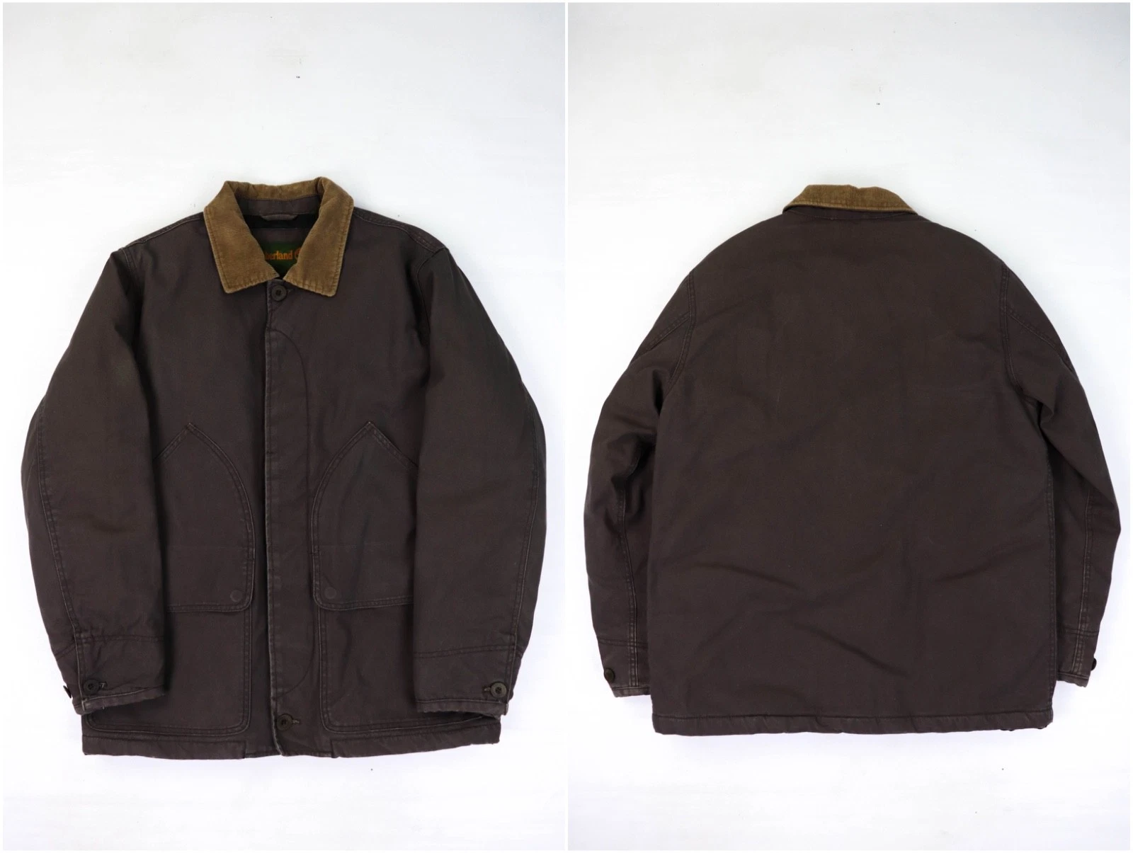 Vintage Timberland Faded Brown Canvas Padded Hunting Coat Jacket Size M