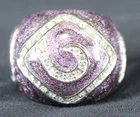 Vtg. Ring 925 silver Dome Purple Enamel & Pave Crystals Lauren G Adams Sz 7.75