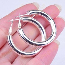 Women's 925 Sterling Silver Medium-Size Tube Hoop Earrings 30mm/1.18" 5mm Wide