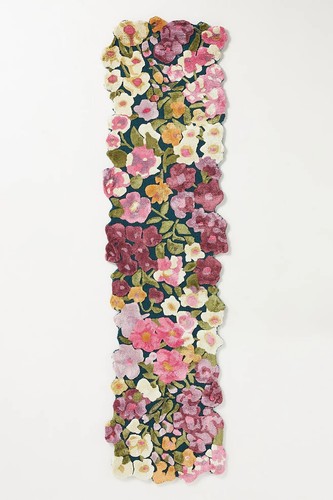 Floral Tufted Wool Viscose Rug Cassia Design Pink Handmade Botanical Art Carpet - Picture 4 of 4