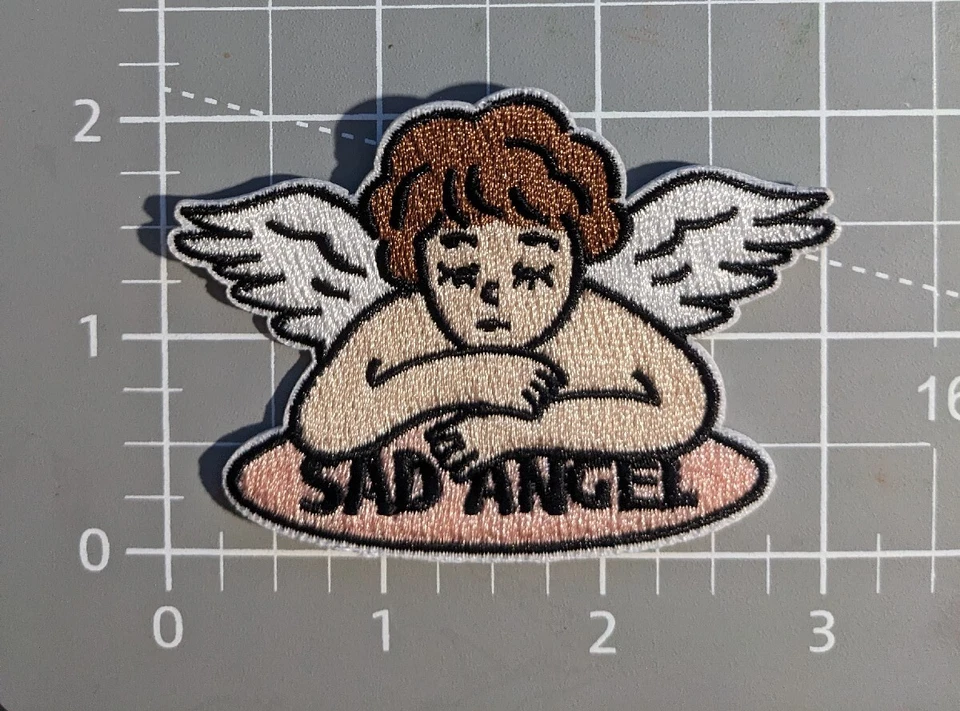 Sad Angel Cherub Patch Emo Goth Punk Religious Embroidered Iron On Patch 2x3" - Image 2 of 3
