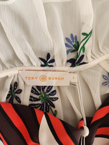 NWT TORY BURCH Runway Contrast Slip Dress Size 2 Ivory Floral Embroidery #1A312 - Picture 10 of 15