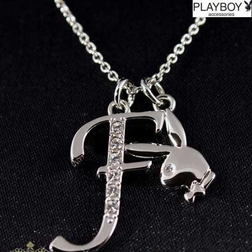 Collar Playboy Plata Colgante Cadena Swarovski Cristal Conejito Dije Letra F y2k Foto 3 de 4