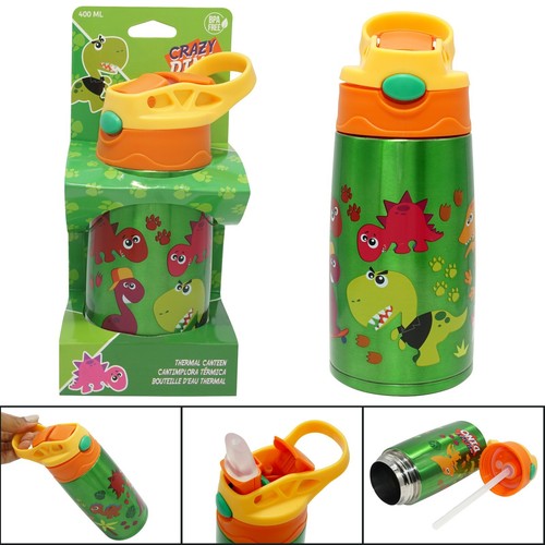 400ml Auslaufsicher Kinder Trink Warm Kalt Wasser Flaschen mit Griffen & Strohhalm Deckel - Bild 7 von 43