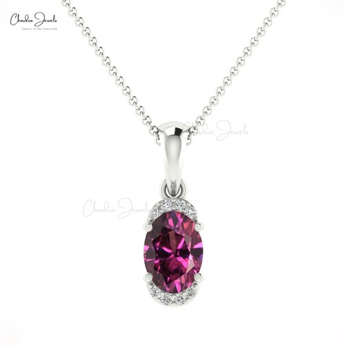 14k Real Gold Prong Set 3/4CT Natural Rhodolite Garnet Diamond Half Halo Pendant - Picture 19 of 22