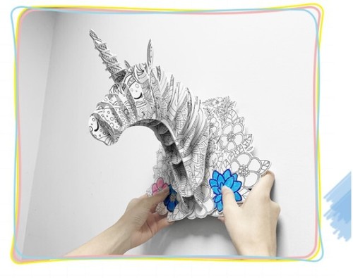 Elk Elephant Unicorn Build & Colouring 3D Puzzles Felt Pens Wall Decoration Kids - Picture 7 of 20