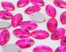 Sew On 13x22mm Crystal Rhinestone Navette Rose red Glass Jewels Faceted Bead