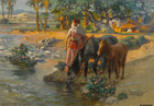 Watering the Horses | Frederick Arthur Bridgman | 1921 Middle East Horse Print