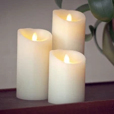 Luminara Flameless Scented Wax Candle Pillar Moving Wick Ivory 5" 7" 9" Set of 3