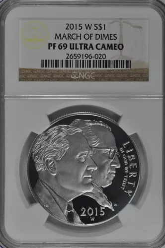 2015 W March of Dimes Proof Silver Dollar NGC PF69 UC Brown Label