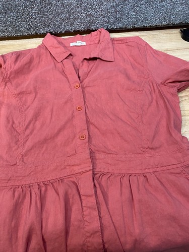 Eileen Fisher Medium Shirt Dress Linen Blend Button Stretch Coral Pink Coastal - Picture 5 of 14