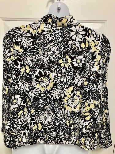 Lucy & Laurel Jacket Womens 3X Black White Shirt Floral Button Up 100% Linen - Picture 4 of 5