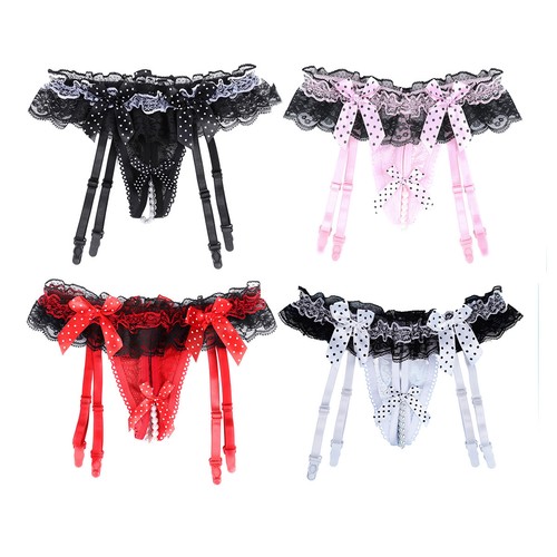 Sexy Women's Lace Garter Open Crotch Underwear Thongs Lingerie G-string Briefs - Picture 2 of 19