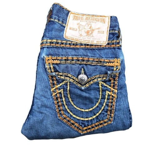 TRUE Religion Jeans Size 28 RICKY SUPER QT Blue Orange Stitch RARE - Picture 6 of 9