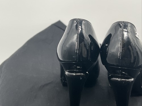 CHANEL Patent Leather Black White Toe Cap Pumps Size 38.5 Stiletto Heels US 8.5 - Picture 9 of 24