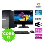 Lot PC Tour DELL 3010 MT I3-2120 Graveur 8Go 480Go SSD HDMI Wifi W7 + Ecran 17"
