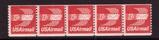 USA 1973 Air Mail coil strip 13c red MNH mint stamps