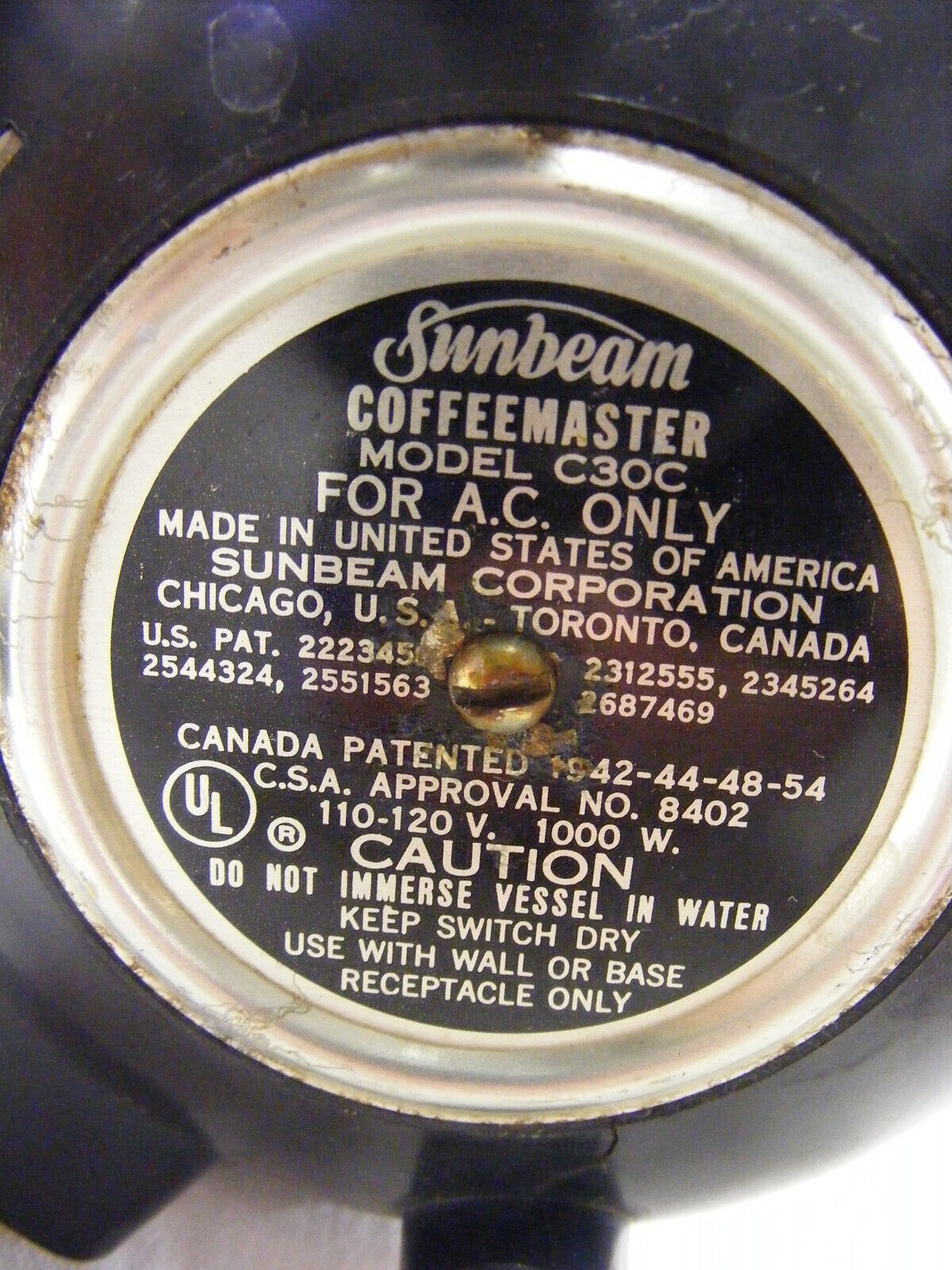 Power Cord for Sunbeam Coffee Percolator Models C30 C30A C30B C30C