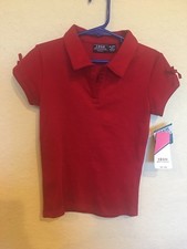 Izod Girls Uniform Red V neck Collar No button shirt with Bow NWT Sz 5 6 6x