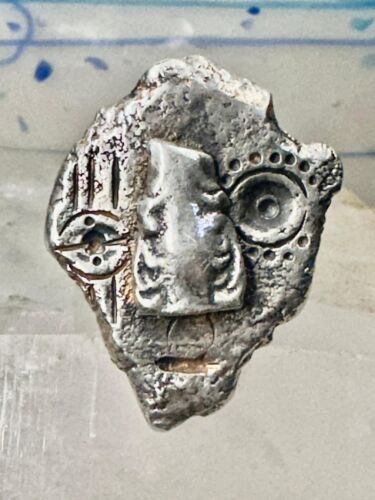 Face ring Heavy Abstract figurative face primitive size 11 sterling silver women - Picture 2 of 12