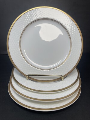 4 Christofle Messidor Bread and Butter Plates Basket Weave w Gold Trim Pristine