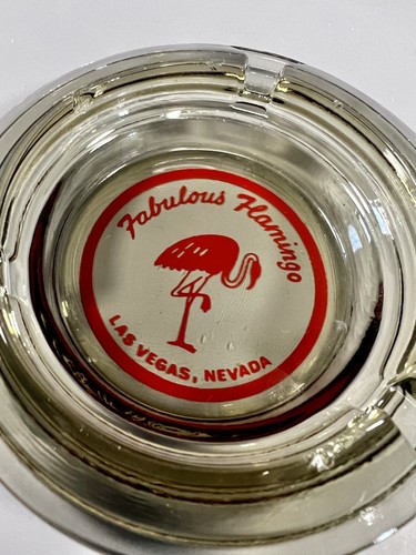 Fabulous Flamingo Ashtray Vintage Light Smokey Glass with Red Lettering - Picture 2 of 4