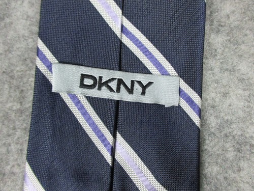 Corbata de seda DKNY 58,5x3,25"" azul marino plata púrpura a rayas - Imagen 4 de 11