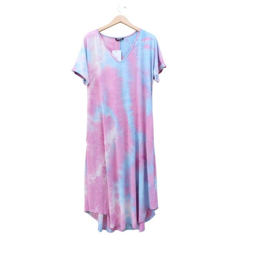 Bloomchic Maxi Dress Womens US 12 Pink Blue Tie Dye Long Loose Baggy Drape UK16 - Picture 8 of 8