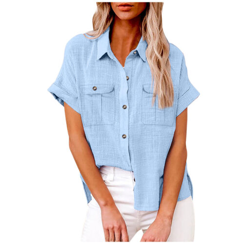 Lässige Damen-T-Shirts Bluse mit Knopfleiste Damen Sommer Kurzarm Tunika Tops - Bild 16 von 25