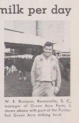 Origninal 1959 Purina Dairy Feed Ad Photo features W E Branyon of Reevesville SC
