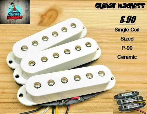 G.M. S-90's Single Coil Sized P-90's with Pole Pieces White Covers C