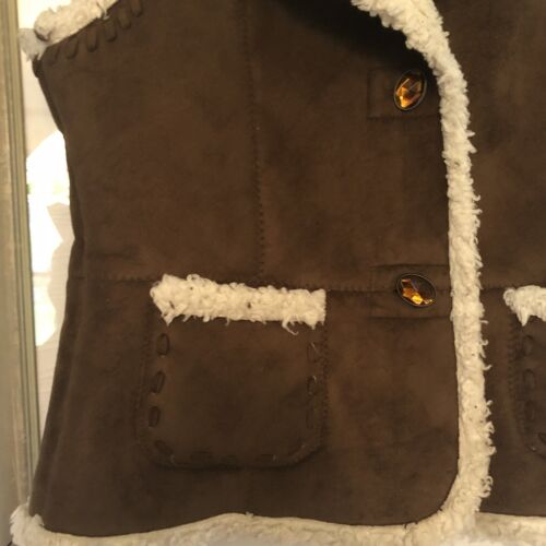 Nine West Brown Faux Suede Sherpa Vest Sz Medium - Picture 2 of 4