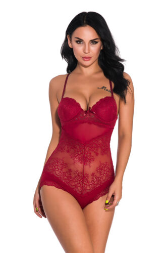 Women's Sexy Lace Lingerie Babydoll Sexy Underwear Mini Teddy One-Piece Bodysuit - Picture 14 of 15