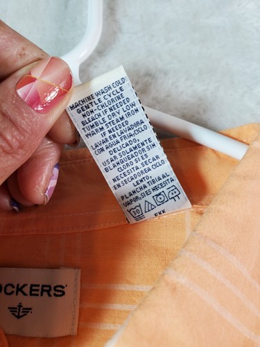 DOCKERS Shirt Men Size Medium Orange Plaid Cotton Long Sleeve Collar Button Down - Picture 10 of 10